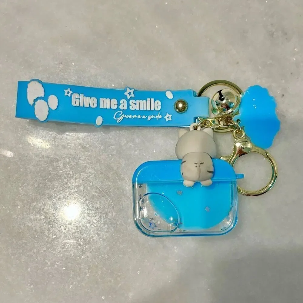Japanese Anime Cat Give Me A Smile Camera Keychain With Floating Bubble Blue OS